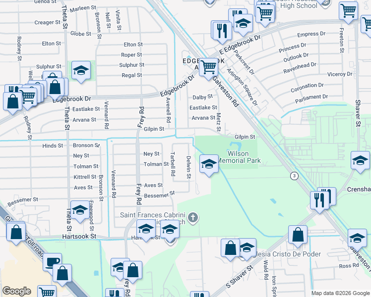 map of restaurants, bars, coffee shops, grocery stores, and more near 8006 Delwin Street in Houston