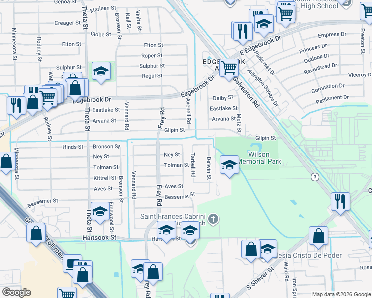 map of restaurants, bars, coffee shops, grocery stores, and more near 8009 Avenell Rd in Houston