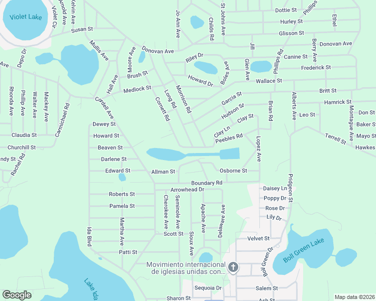map of restaurants, bars, coffee shops, grocery stores, and more near 101 Peebles Road in Interlachen