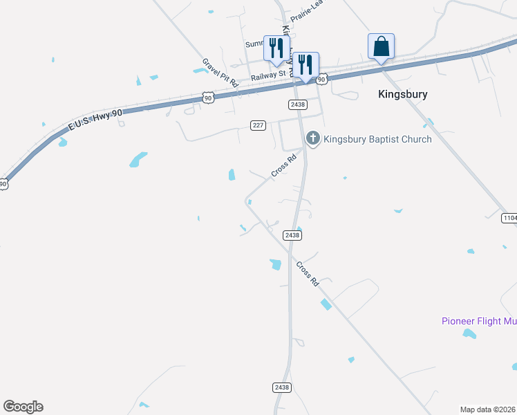 map of restaurants, bars, coffee shops, grocery stores, and more near 595 Cross Creek Lane in Kingsbury
