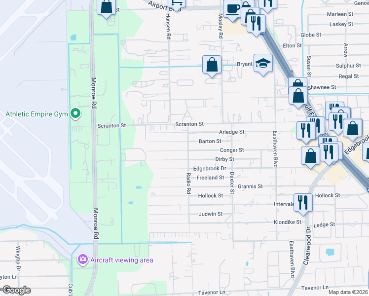 map of restaurants, bars, coffee shops, grocery stores, and more near 8923 Conger Street in Houston