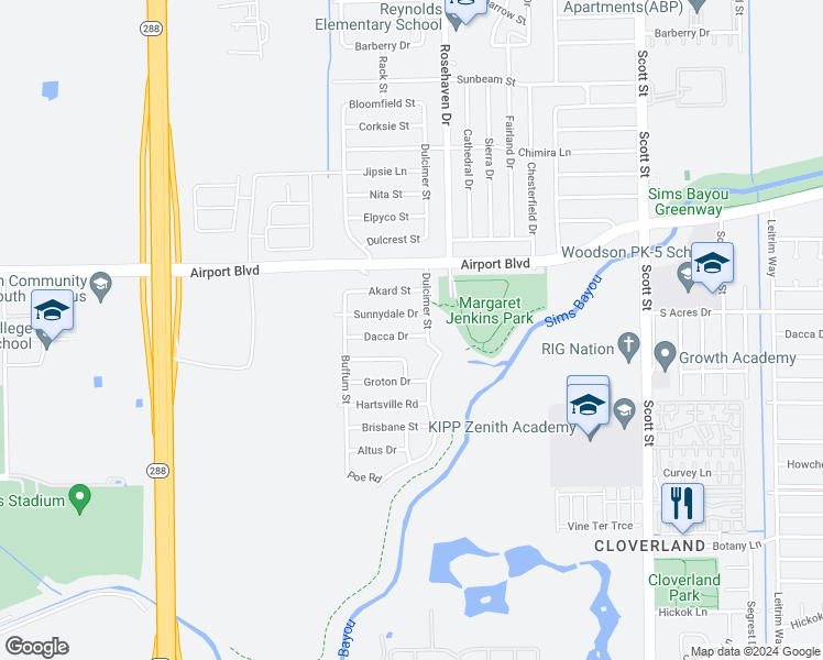 map of restaurants, bars, coffee shops, grocery stores, and more near 3127 Dacca Drive in Houston