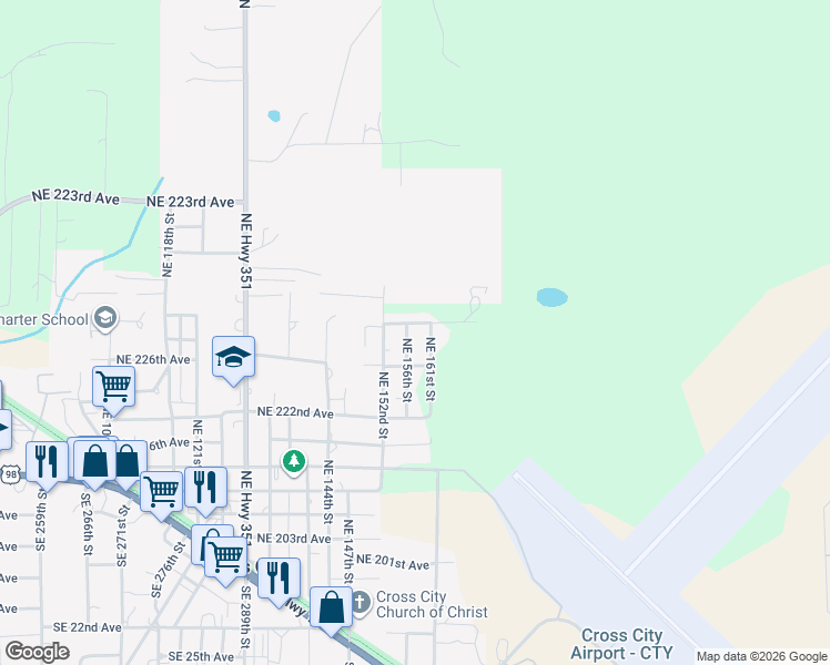 map of restaurants, bars, coffee shops, grocery stores, and more near 186 Northeast 156th Street in Cross City