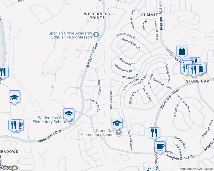 map of restaurants, bars, coffee shops, grocery stores, and more near 514 Wildgrove Lane in San Antonio