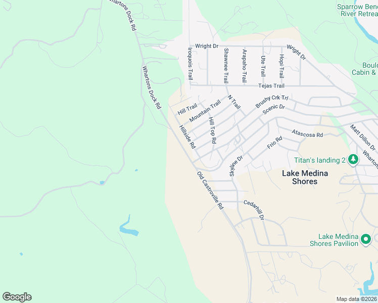 map of restaurants, bars, coffee shops, grocery stores, and more near 154 Hillside Road in Bandera
