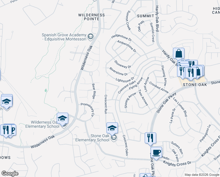 map of restaurants, bars, coffee shops, grocery stores, and more near 1507 Crescent Place in San Antonio