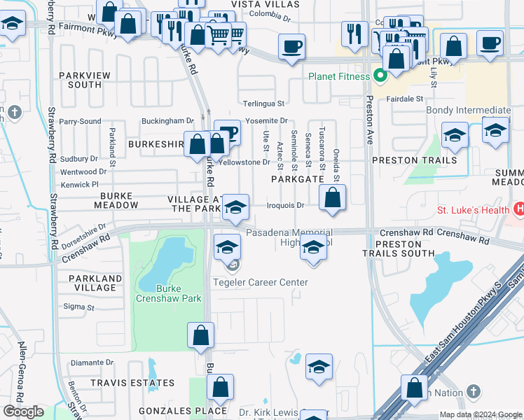 map of restaurants, bars, coffee shops, grocery stores, and more near 4226 Iroquois Dr in Pasadena