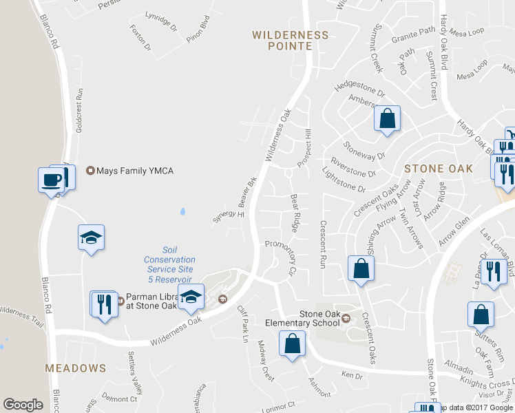 map of restaurants, bars, coffee shops, grocery stores, and more near 727 Wildgrove Lane in San Antonio