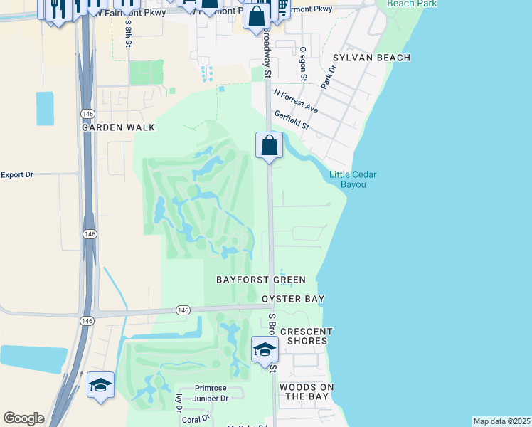 map of restaurants, bars, coffee shops, grocery stores, and more near 2001 Troon Drive in La Porte