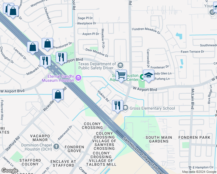 map of restaurants, bars, coffee shops, grocery stores, and more near 8706 East Rylander Circle in Houston