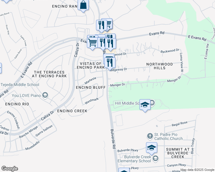 map of restaurants, bars, coffee shops, grocery stores, and more near 21527 Longwood in San Antonio