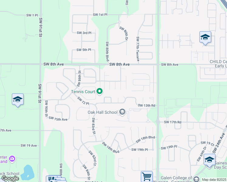map of restaurants, bars, coffee shops, grocery stores, and more near 1120 Southwest 80th Drive in Gainesville