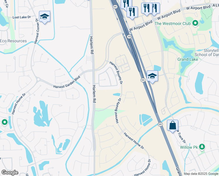 map of restaurants, bars, coffee shops, grocery stores, and more near 410 Micaela Meadows Court in Richmond