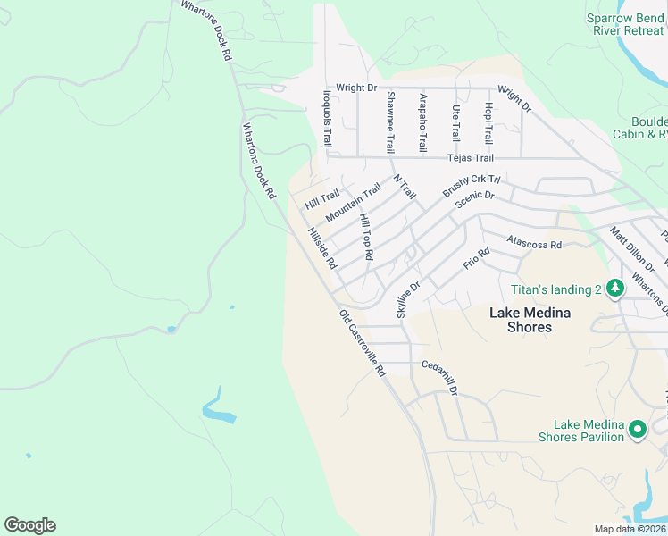 map of restaurants, bars, coffee shops, grocery stores, and more near 154 Hillside Road in Bandera
