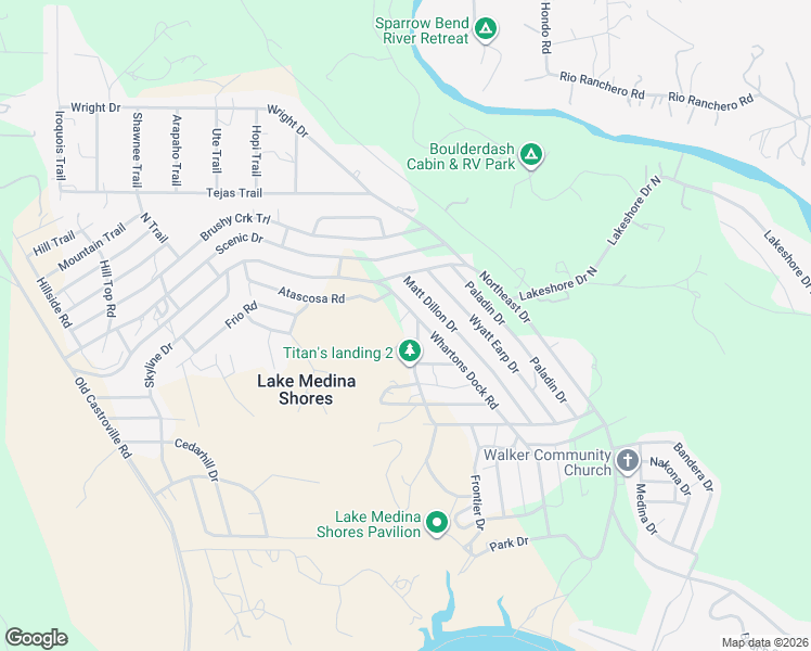 map of restaurants, bars, coffee shops, grocery stores, and more near 133 Lakeshore Drive in Bandera