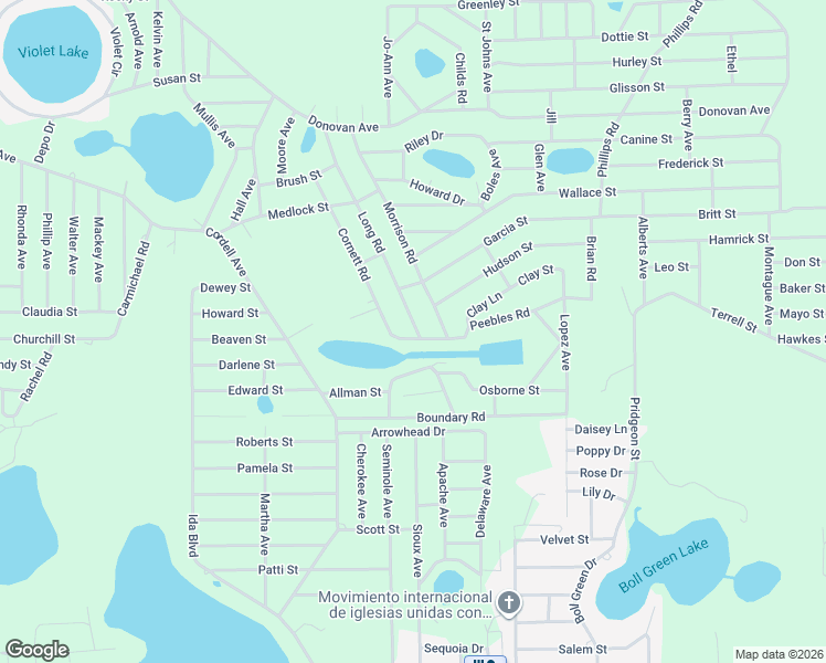 map of restaurants, bars, coffee shops, grocery stores, and more near 101 Peebles Road in Interlachen