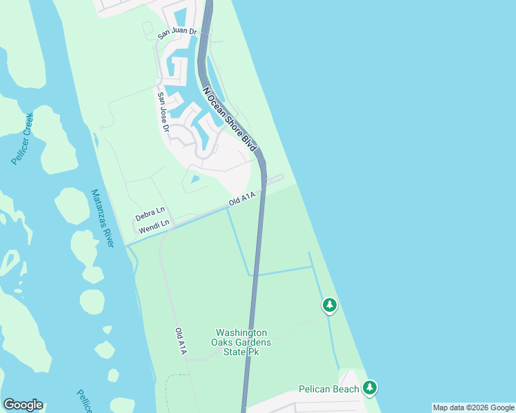 map of restaurants, bars, coffee shops, grocery stores, and more near 6580 North Oceanshore Boulevard in Palm Coast