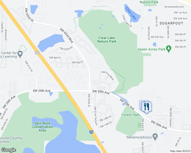 map of restaurants, bars, coffee shops, grocery stores, and more near 1001 Southwest 62nd Boulevard in Gainesville