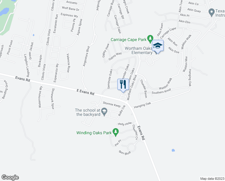 map of restaurants, bars, coffee shops, grocery stores, and more near 5510 Southern Oaks in San Antonio