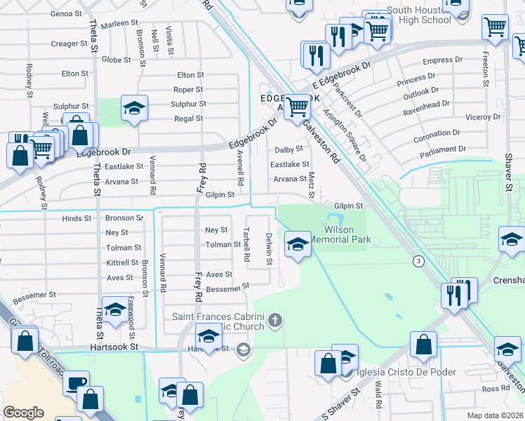 map of restaurants, bars, coffee shops, grocery stores, and more near 8006 Delwin Street in Houston