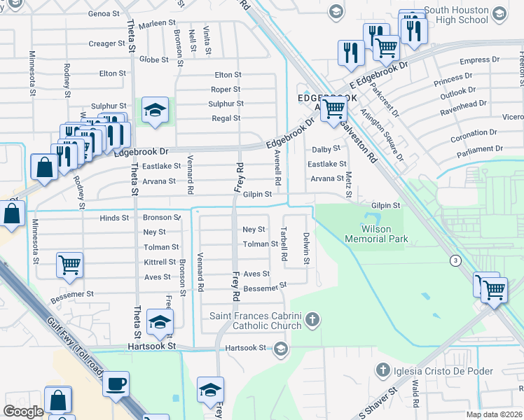 map of restaurants, bars, coffee shops, grocery stores, and more near 8009 Avenell Road in Houston