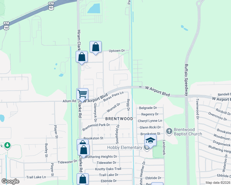 map of restaurants, bars, coffee shops, grocery stores, and more near 4227 Buras Pass Lane in Houston
