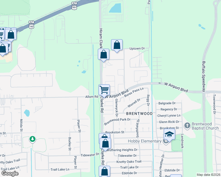 map of restaurants, bars, coffee shops, grocery stores, and more near 4415 Antonio Street in Houston