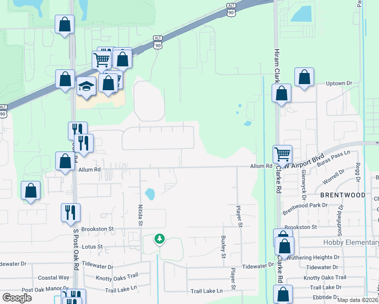 map of restaurants, bars, coffee shops, grocery stores, and more near 4844 Allum Road in Houston
