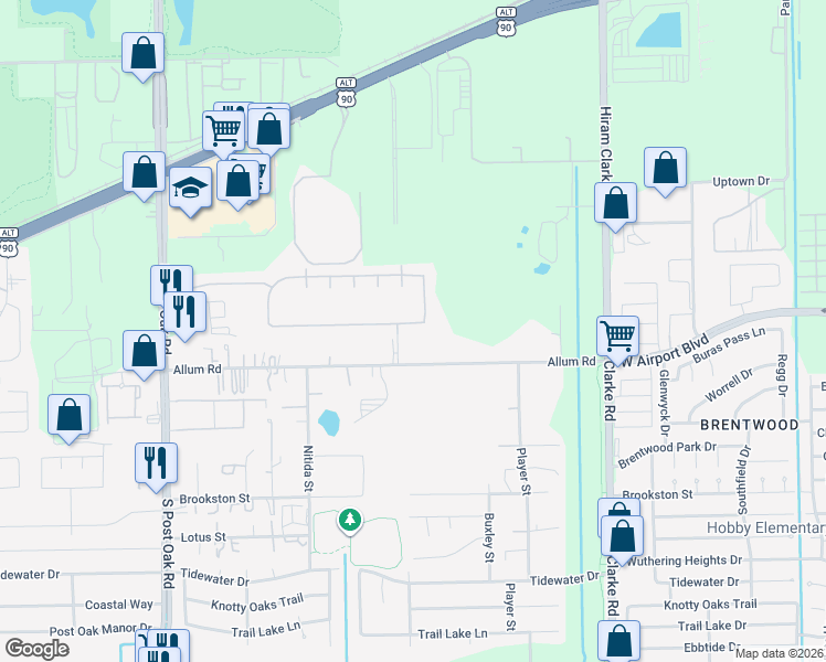 map of restaurants, bars, coffee shops, grocery stores, and more near 4844 Allum Road in Houston
