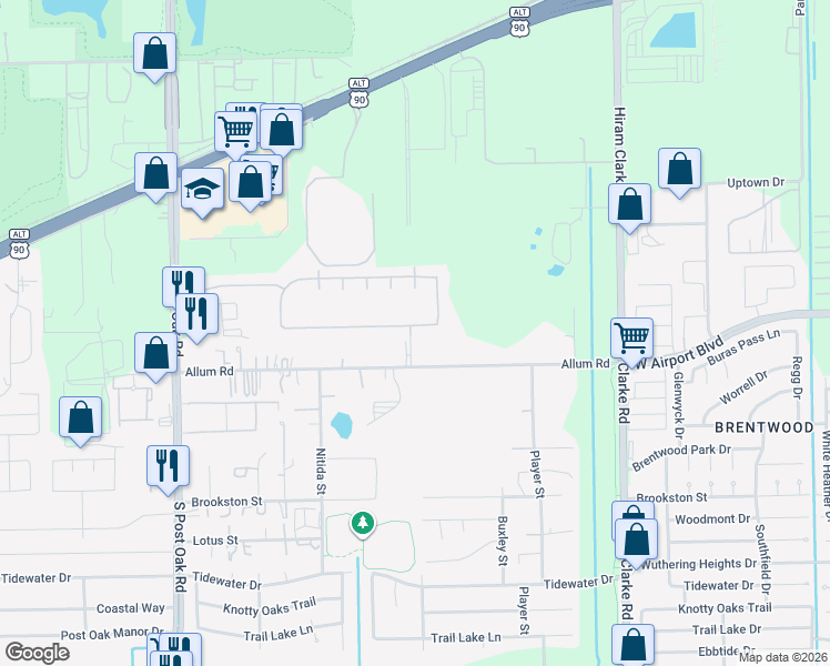 map of restaurants, bars, coffee shops, grocery stores, and more near 4844 Allum Road in Houston