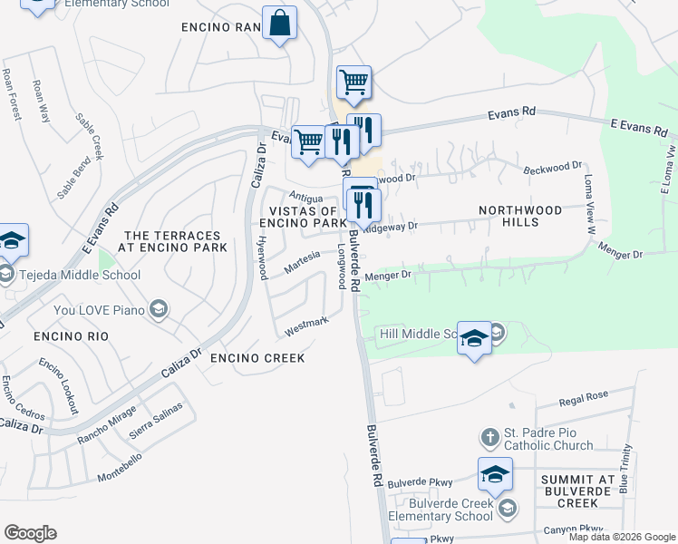 map of restaurants, bars, coffee shops, grocery stores, and more near 21527 Longwood in San Antonio