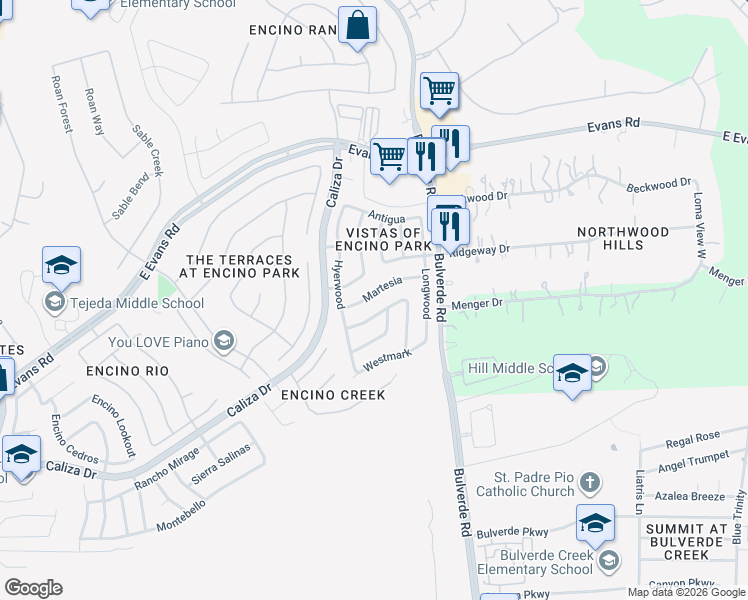 map of restaurants, bars, coffee shops, grocery stores, and more near 21522 Radisson in San Antonio