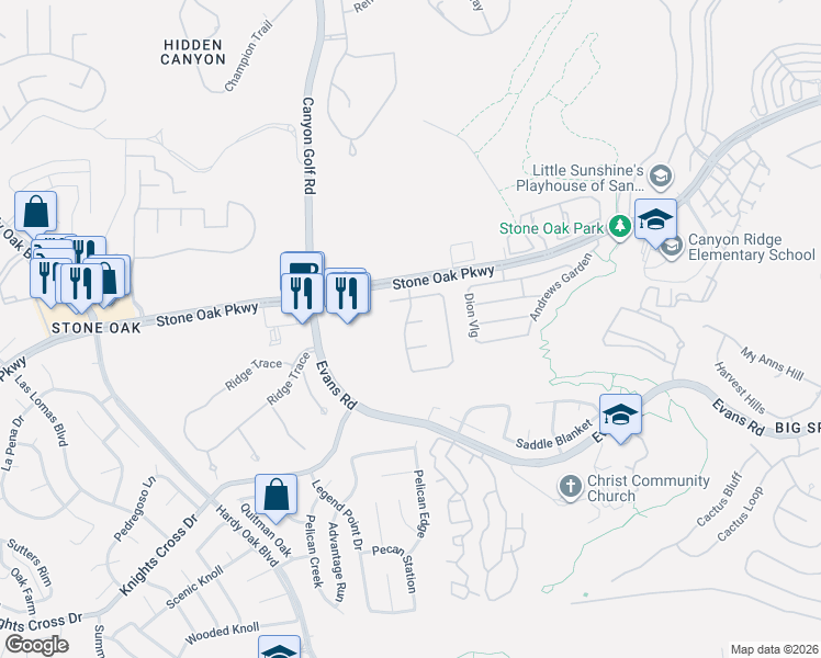 map of restaurants, bars, coffee shops, grocery stores, and more near 1110 Branch Spring in San Antonio