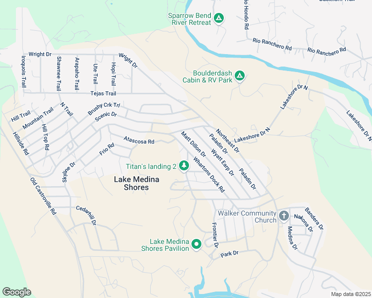 map of restaurants, bars, coffee shops, grocery stores, and more near 7377 Whartons Dock Road in Bandera