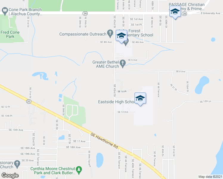 map of restaurants, bars, coffee shops, grocery stores, and more near 975 Southeast 41 Drive in Gainesville