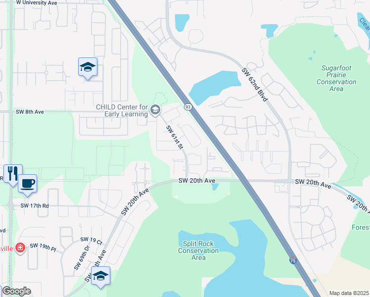 map of restaurants, bars, coffee shops, grocery stores, and more near 1109 Southwest 61st Street in Gainesville