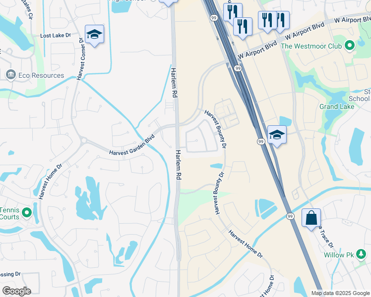 map of restaurants, bars, coffee shops, grocery stores, and more near 410 Micaela Meadows Court in Richmond