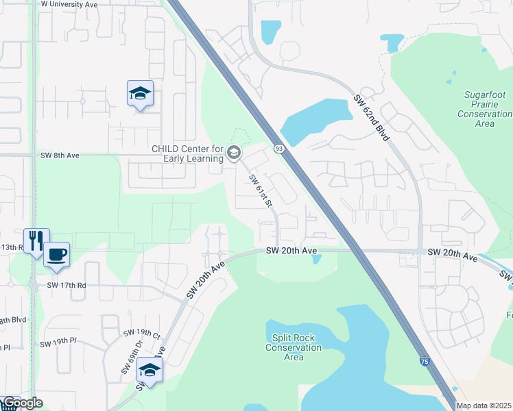 map of restaurants, bars, coffee shops, grocery stores, and more near 6124 Southwest 10th Place in Gainesville