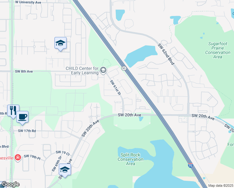map of restaurants, bars, coffee shops, grocery stores, and more near 6124 Southwest 10th Place in Gainesville