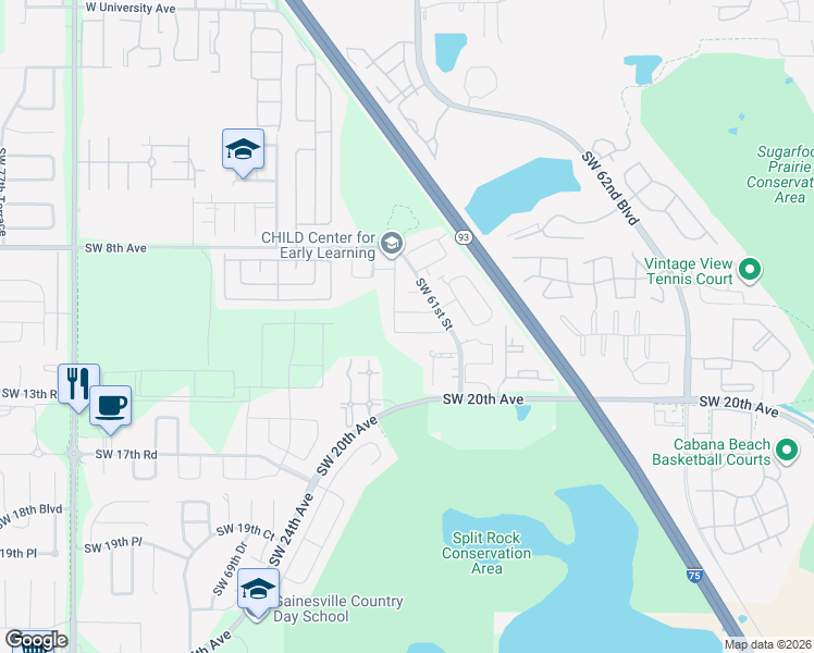 map of restaurants, bars, coffee shops, grocery stores, and more near 1016 Southwest 62nd Terrace in Gainesville