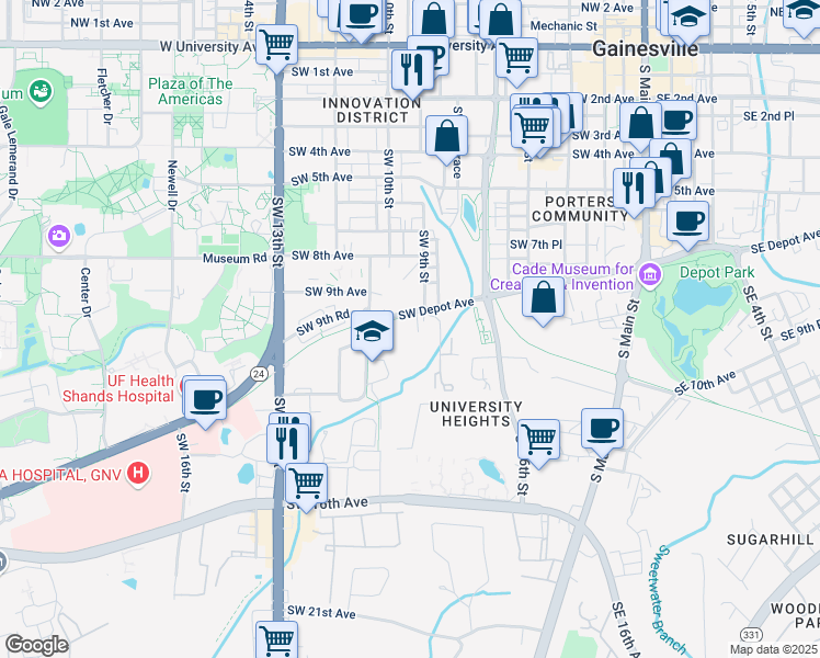 map of restaurants, bars, coffee shops, grocery stores, and more near in Gainesville