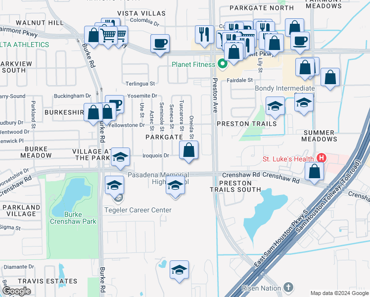 map of restaurants, bars, coffee shops, grocery stores, and more near 4515 Tuscarora Street in Pasadena