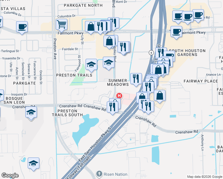 map of restaurants, bars, coffee shops, grocery stores, and more near 5045 Crenshaw Road in Pasadena