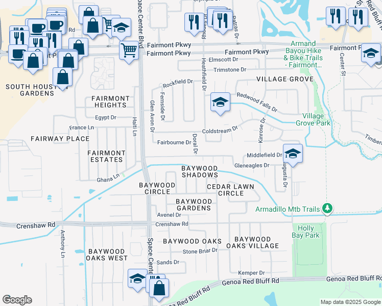 map of restaurants, bars, coffee shops, grocery stores, and more near 6511 Gleneagles Drive in Pasadena