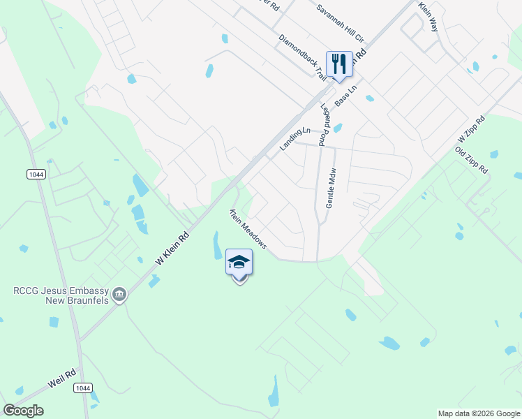 map of restaurants, bars, coffee shops, grocery stores, and more near 3976 Legend Meadows in New Braunfels