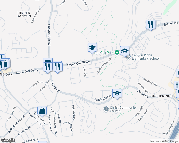 map of restaurants, bars, coffee shops, grocery stores, and more near 1238 Tweed Willow in San Antonio