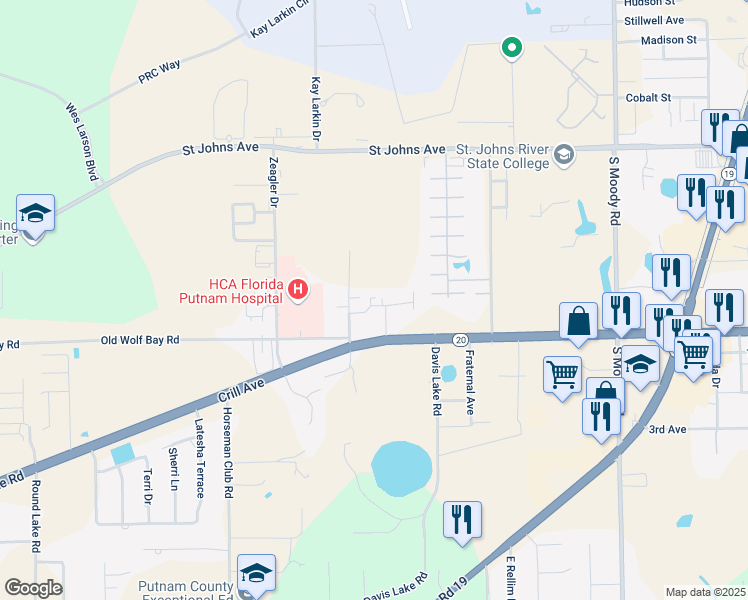 map of restaurants, bars, coffee shops, grocery stores, and more near 700-APT Forest Glen Road in Palatka