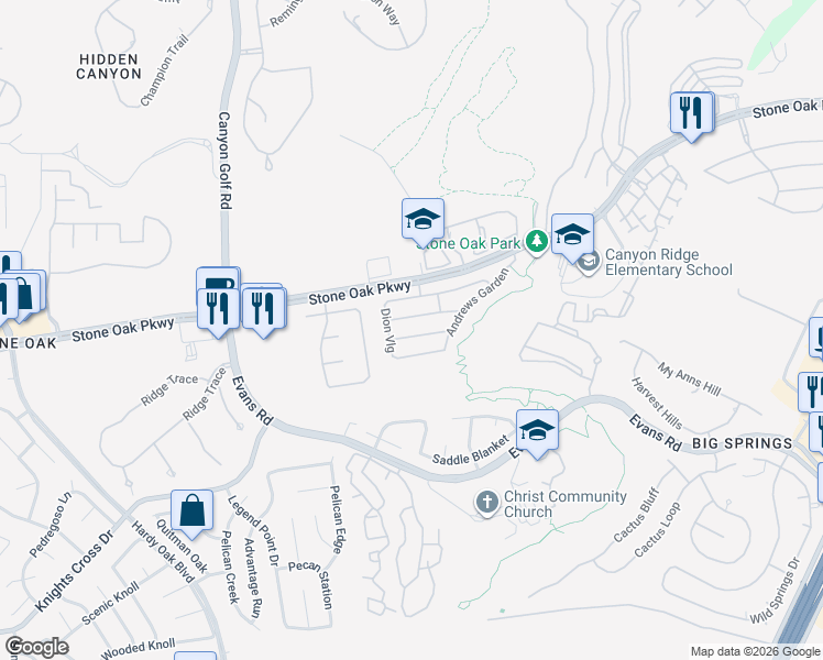 map of restaurants, bars, coffee shops, grocery stores, and more near 1238 Tweed Willow in San Antonio