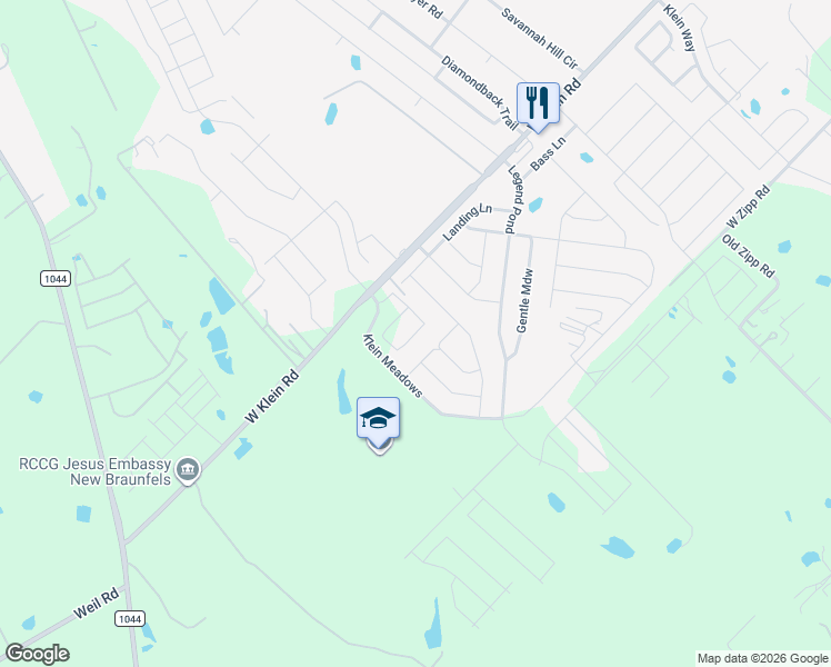 map of restaurants, bars, coffee shops, grocery stores, and more near 3976 Legend Meadows in New Braunfels