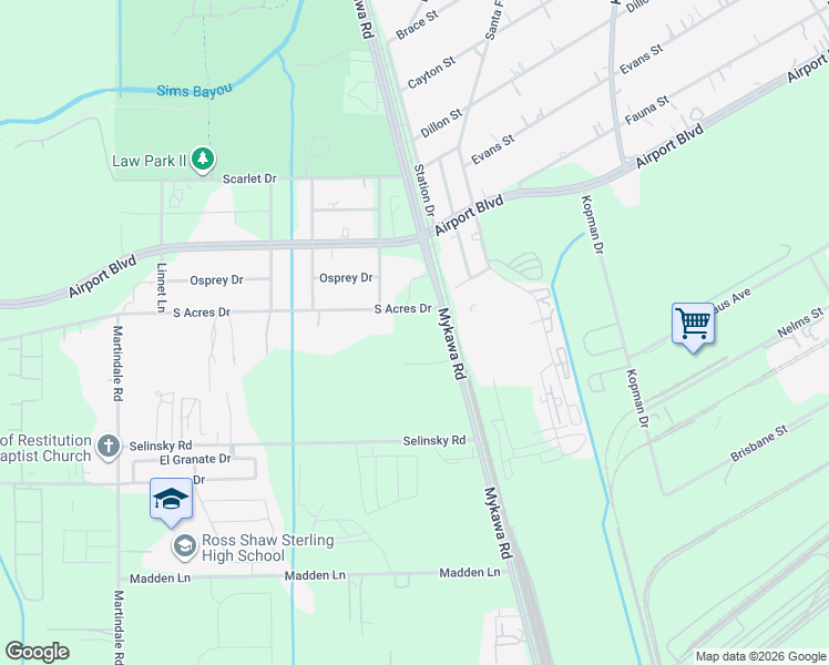 map of restaurants, bars, coffee shops, grocery stores, and more near 6652 South Acres Drive in Houston